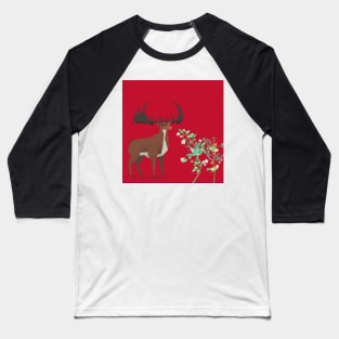 Curious deer with red background Baseball T-Shirt